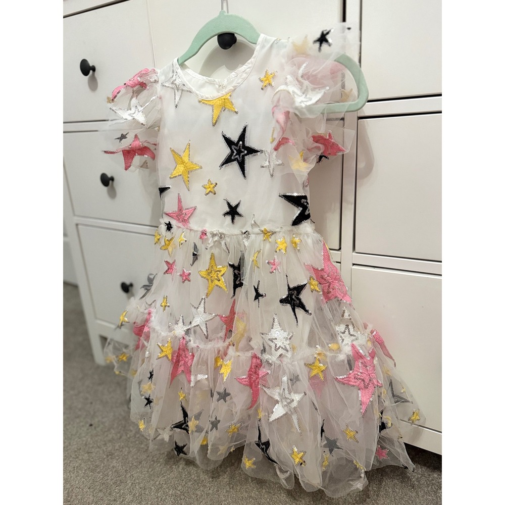 Lola + The Boys Girls White Tulle Sequin Star Dress Size 10 Party Birthday - Picture 4 of 7